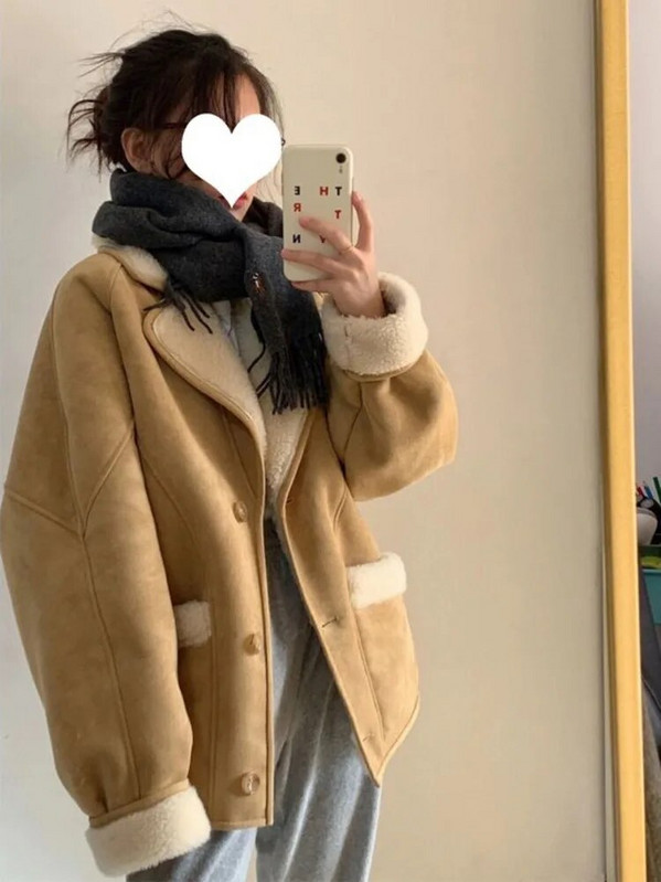 Jachetă de iarnă din lână îngroșată pentru femei, din piele de căprioară, din piele de oaie, parka din lână de miel, îmbrăcăminte exterioară pentru femei