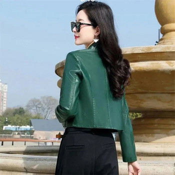 Πράσινο μαύρο δερμάτινο μπουφάν Γυναικεία Ρούχα 2023 Άνοιξη Φθινόπωρο Νέο Κομψό Δέρμα Μοτοσικλέτας Κοντό Παλτό PU Pi Suit Γυναικείο Κορεάτικο V