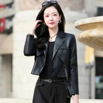 Πράσινο μαύρο δερμάτινο μπουφάν Γυναικεία Ρούχα 2023 Άνοιξη Φθινόπωρο Νέο Κομψό Δέρμα Μοτοσικλέτας Κοντό Παλτό PU Pi Suit Γυναικείο Κορεάτικο V
