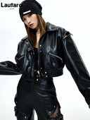 Lautaro kevadised lühikesed mustad sinised kunstnahast jakid naistele pikkade varrukatega lukuga Runway moedisaineri luksuslikud riided 2022