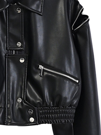 Lautaro пролетни къси черни сини якета от изкуствена кожа за жени с дълъг ръкав и цип Модни дизайнерски дизайнерски дрехи за писта 2022 г.