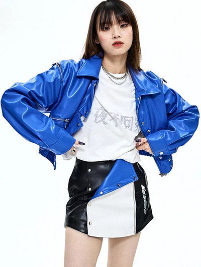 Lautaro kevadised lühikesed mustad sinised kunstnahast jakid naistele pikkade varrukatega lukuga Runway moedisaineri luksuslikud riided 2022