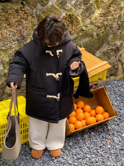 Zimné kórejské detské chlapčenské parky s bavlnenou podšívkou, zahustenou kapucňou, batoľa, zimné oblečenie, kabát, ležérny pevný rohový gombík, detská chlapčenská bunda