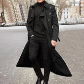Cool Coat Extra Long Solid Color Pánska bunda Double Breast Trench Coat Overcoat na jeseň