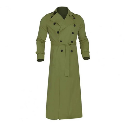 Cool Coat Extra Long Solid Color Pánska bunda Double Breast Trench Coat Overcoat na jeseň