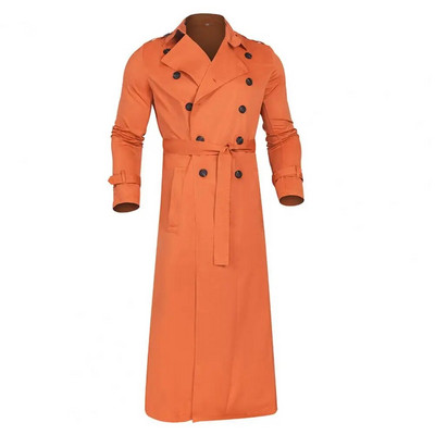 Cool Coat Extra Long Solid Color Pánska bunda Double Breast Trench Coat Overcoat na jeseň