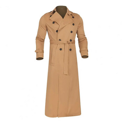 Cool Coat Extra Long Solid Color Pánska bunda Double Breast Trench Coat Overcoat na jeseň