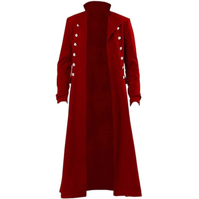 Trench gotic pentru bărbați Palton retro Steampunk Medieval Trim cu două piept Mantoane solide pentru bărbați Trench lung vintage