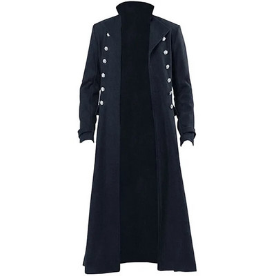 Trench gotic pentru bărbați Palton retro Steampunk Medieval Trim cu două piept Mantoane solide pentru bărbați Trench lung vintage
