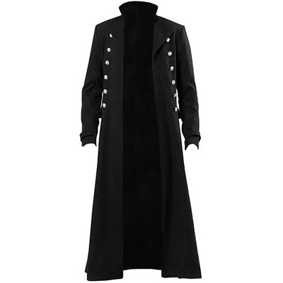 Trench gotic pentru bărbați Palton retro Steampunk Medieval Trim cu două piept Mantoane solide pentru bărbați Trench lung vintage