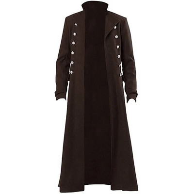 Trench gotic pentru bărbați Palton retro Steampunk Medieval Trim cu două piept Mantoane solide pentru bărbați Trench lung vintage