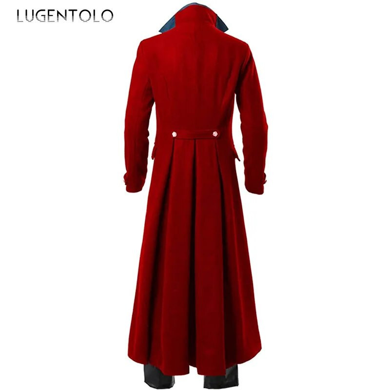 Trench gotic pentru bărbați Palton retro Steampunk Medieval Trim cu două piept Mantoane solide pentru bărbați Trench lung vintage