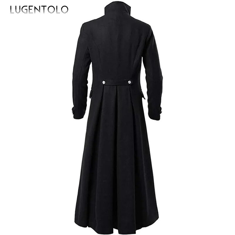 Trench gotic pentru bărbați Palton retro Steampunk Medieval Trim cu două piept Mantoane solide pentru bărbați Trench lung vintage