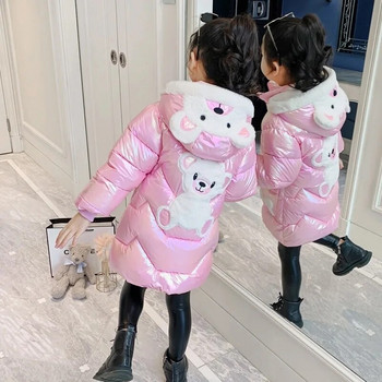 2 4 6 8 ετών Κορίτσια Long Winter Down Jacket Cute Bear παλτό για κορίτσια Parkas Fashion Bright Hooded Παιδικά αδιάβροχα πανωφόρια