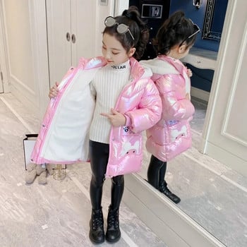 2 4 6 8 ετών Κορίτσια Long Winter Down Jacket Cute Bear παλτό για κορίτσια Parkas Fashion Bright Hooded Παιδικά αδιάβροχα πανωφόρια