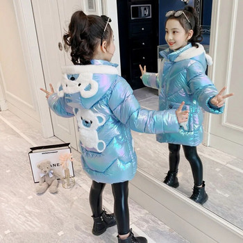 2 4 6 8 ετών Κορίτσια Long Winter Down Jacket Cute Bear παλτό για κορίτσια Parkas Fashion Bright Hooded Παιδικά αδιάβροχα πανωφόρια