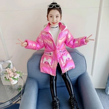 2 4 6 8 ετών Κορίτσια Long Winter Down Jacket Cute Bear παλτό για κορίτσια Parkas Fashion Bright Hooded Παιδικά αδιάβροχα πανωφόρια