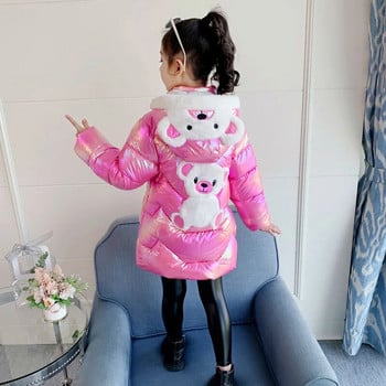 2 4 6 8 ετών Κορίτσια Long Winter Down Jacket Cute Bear παλτό για κορίτσια Parkas Fashion Bright Hooded Παιδικά αδιάβροχα πανωφόρια