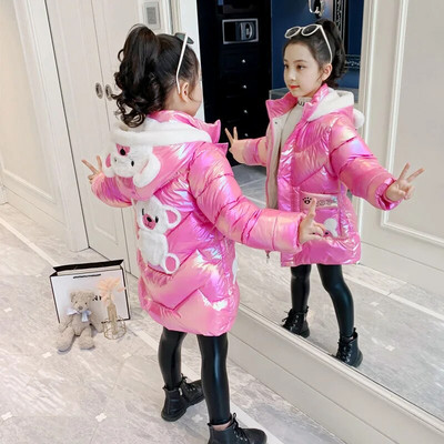 2 4 6 8 ετών Κορίτσια Long Winter Down Jacket Cute Bear παλτό για κορίτσια Parkas Fashion Bright Hooded Παιδικά αδιάβροχα πανωφόρια