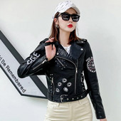 Jachetă de piele nouă, 2022, pentru femei, toamnă, iarnă, imitație pentru damă, negru, nit pu, fermoar, imprimeu epoleți, haină din piele pentru motociclist pentru femei