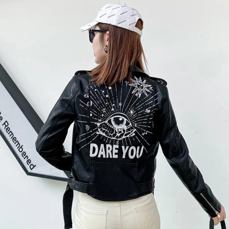 Jachetă de piele nouă, 2022, pentru femei, toamnă, iarnă, imitație pentru damă, negru, nit pu, fermoar, imprimeu epoleți, haină din piele pentru motociclist pentru femei