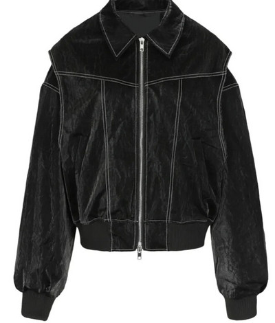 Módne červené dámske šitie PU kožené bundy, elegantné klopové kabáty s dlhým rukávom a zipsom 2023, jesenná dámska bunda s vreckami