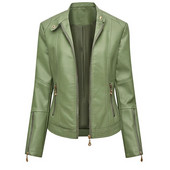 Jachetă din piele artificială PU pentru femei, slim fit, cu fermoar, ocazional, jachete biker, îmbrăcăminte de îmbrăcăminte, topuri pentru femei, haină din piele de primăvară toamnă WF163