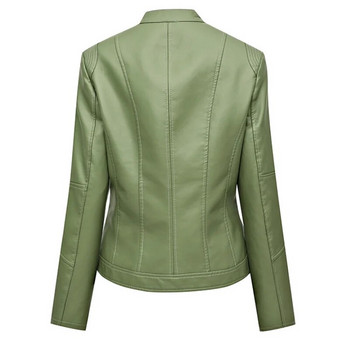 PU ψεύτικο δερμάτινο μπουφάν Γυναικεία Slim Fit Μόδα φερμουάρ Casual Biker Jackets Outwear Women Tops Ανοιξιάτικο φθινοπωρινό δερμάτινο παλτό WF163