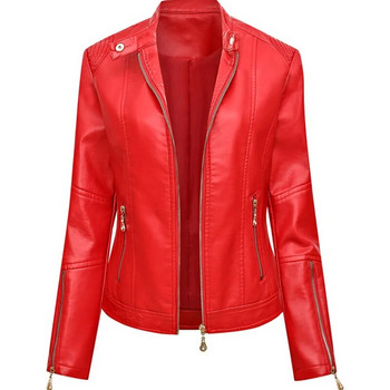 PU ψεύτικο δερμάτινο μπουφάν Γυναικεία Slim Fit Μόδα φερμουάρ Casual Biker Jackets Outwear Women Tops Ανοιξιάτικο φθινοπωρινό δερμάτινο παλτό WF163