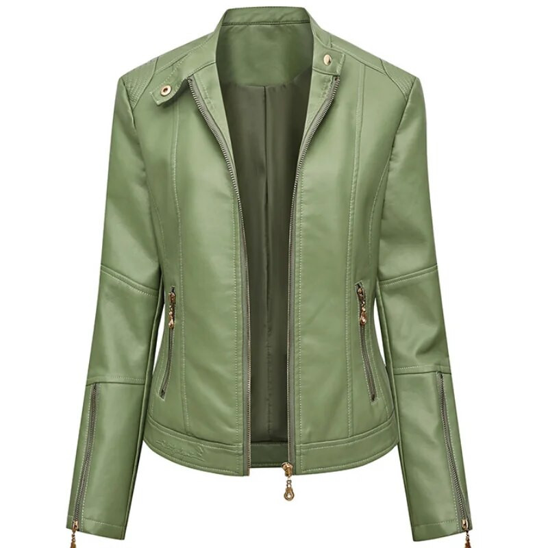 Jachetă din piele artificială PU pentru femei, slim fit, cu fermoar, ocazional, jachete biker, îmbrăcăminte de îmbrăcăminte, topuri pentru femei, haină din piele de primăvară toamnă WF163