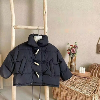 Divatos lány pamut párnázott kabát Vintage téli gyerek vastag meleg steppelt kabát kürt gombos kabát felsőruházat babaruhák 1-8Y