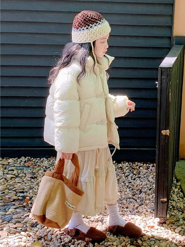 Divatos lány pamut párnázott kabát Vintage téli gyerek vastag meleg steppelt kabát kürt gombos kabát felsőruházat babaruhák 1-8Y