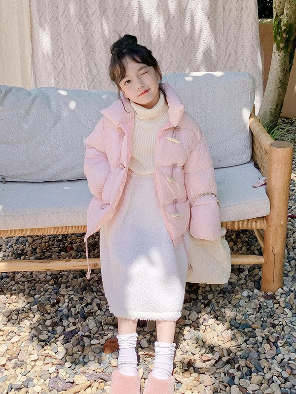 Divatos lány pamut párnázott kabát Vintage téli gyerek vastag meleg steppelt kabát kürt gombos kabát felsőruházat babaruhák 1-8Y