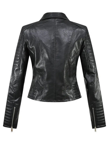 2023 Нови модни дамски есенни зимни мотоциклетни якета от изкуствена кожа Дамски мотоциклетисти с дълъг ръкав Бяло PU Пънк улично облекло Черни палта