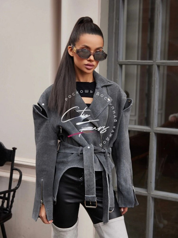 RR2763 Vintage ψεύτικη δερμάτινη πλεξούδα με απομιμήσεις ιμάντες μπουφάν Γυναικεία μόδα σουέτ Μωβ δερμάτινο μπουφάν με κούφια έξω ώμου