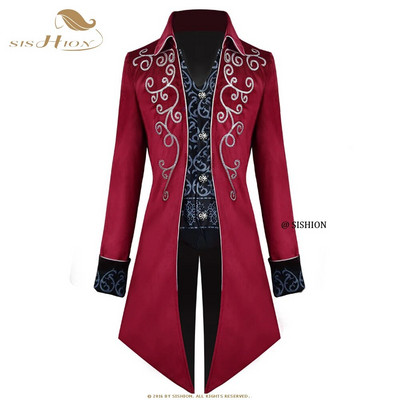 SISHION Costum victorian medieval pentru bărbați Tuxedo Gentlema Frac gotic Steampunk Trench VD1735 Robă vintage pentru bărbați