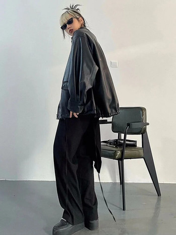 Ανοιξιάτικο φθινόπωρο μαύρο δερμάτινο μπουφάν Γυναικείο υπερμεγέθη Bomber Pu Jackets Zippper Loose Cool casual soft outwear Pu Female 2023