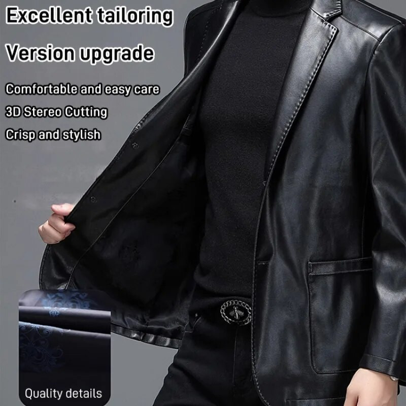 Meeste nahast kostüüm jakk Kvaliteetne PU-nahast jakk-kostüüm Krae vabaaja keskealine mantel