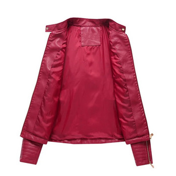 Γυναικείο τζάκετ από συνθετικό δέρμα 2023 Άνοιξη φθινόπωρο μπουφάν μοτοσικλέτας Γυναικείο μπουφάν Moto Biker με φερμουάρ Γυναικείο παλτό κόκκινο μαύρο καφέ μπεζ