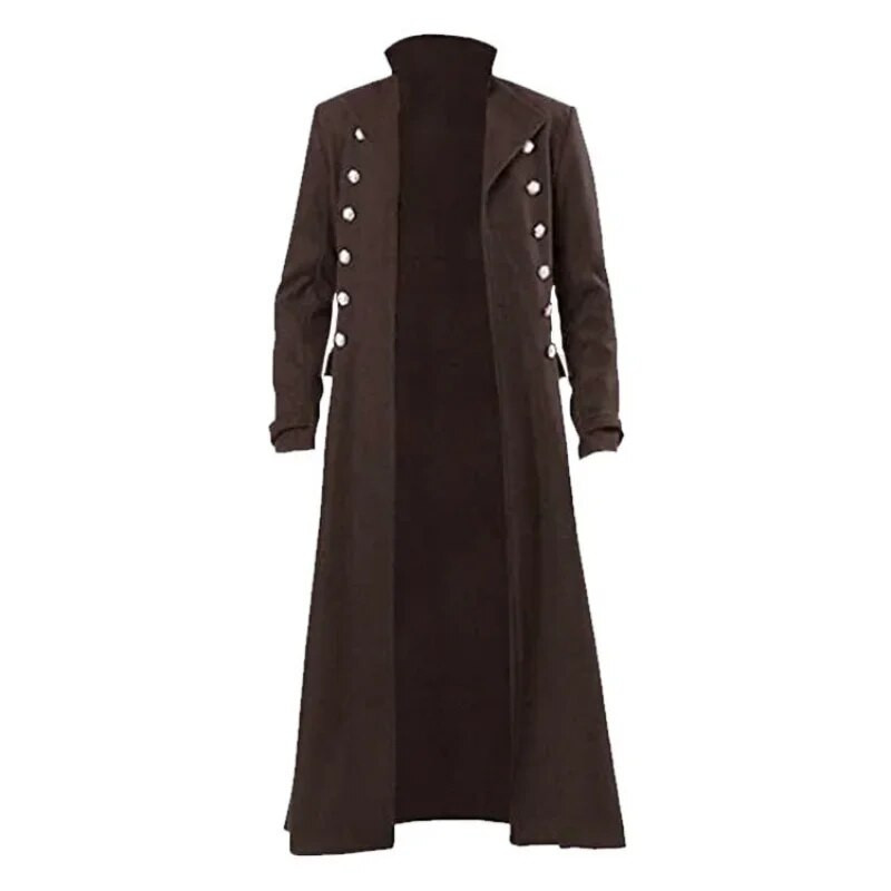 Férfi századközepi reneszánsz gót, dupla mellű, vékony vintage kabát színpadi jelmez