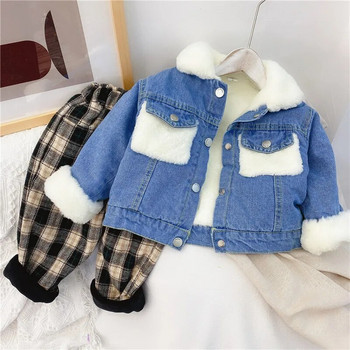 2-6 ετών OId Χοντρό ζεστό παιδικό παλτό για αγόρια κορίτσια τζιν Μπουφάν βελούδινη γούνα Εξωτερικά ρούχα 2023 Νέο Φθινόπωρο Χειμώνας Παιδικό Πανωφόρι