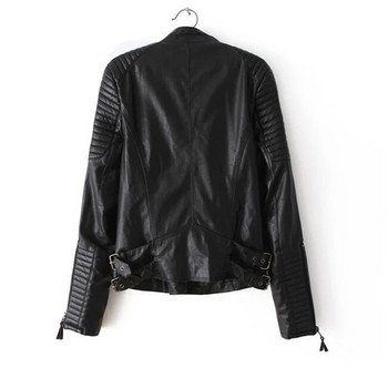 Дамски кожени якета 2018 Ново черно тънко мотоциклетистко яке Дамско връхно облекло с дълъг ръкав, цип, пролет, есен, кожени палта