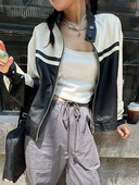 Tonngirls odinė striukė, moteriška laisvalaikio PU Y2k vintažinė striukė, moteriška gatvių apranga Amerikos retro lokomotyvų paltai, odiniai