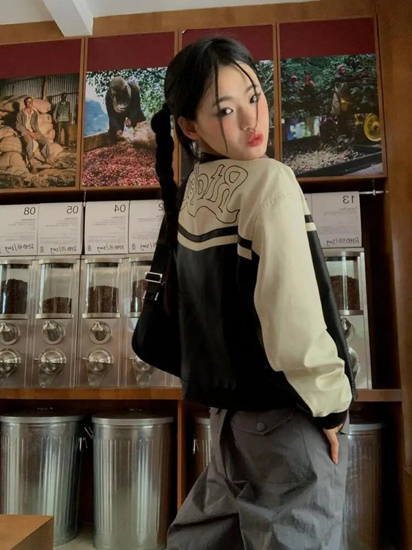 Tonngirls odinė striukė, moteriška laisvalaikio PU Y2k vintažinė striukė, moteriška gatvių apranga Amerikos retro lokomotyvų paltai, odiniai