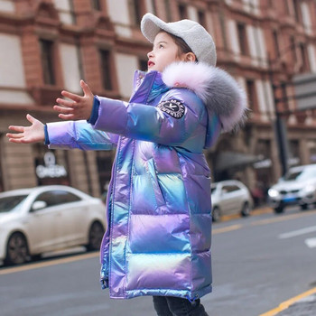 Топли зимно яке за момичета Палто Модно водоустойчиво лъскаво детско връхно облекло с качулка Облекло 5-14 години тийнейджърска детска парка