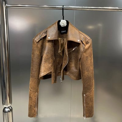 „DEAT Fashion Trend“ vienspalvė striukė, moteriška atvartu užtrauktuku ilgomis rankovėmis High Street Cool trumpas paltas, 2023 m. pavasaris, moteriškas 11P040