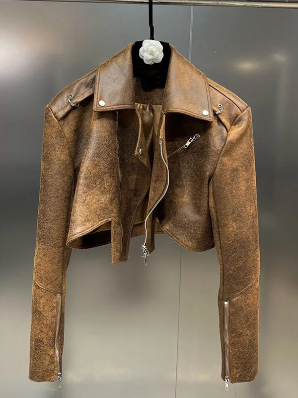 „DEAT Fashion Trend“ vienspalvė striukė, moteriška atvartu užtrauktuku ilgomis rankovėmis High Street Cool trumpas paltas, 2023 m. pavasaris, moteriškas 11P040 