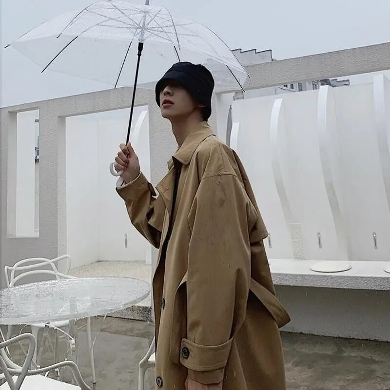 Gmiixder Kpop Windbreaker meeste Korea trendi keskmise pikkusega ilus üle põlve mantel Briti sügistalvine paarile mõeldud elegantne mantel