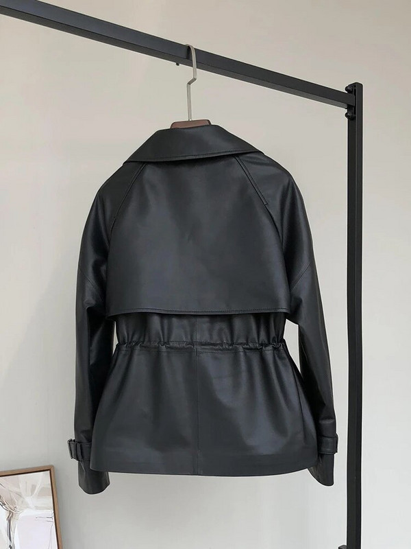 Trench Nerazzurri de primăvară, scurt, moale, din piele artificială, pentru femei, mâneci raglan, rever cu șnur, modă