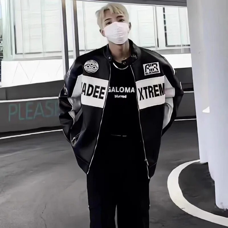 Ādas jakas Izšuvumi ar rāvējslēdzēju Unisex Vīriešu burtu izšuvumi Īsi Bomber Racing Rudens korejiešu modes vintage virsdrēbes 2023